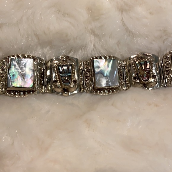Vintage 925 Sterling Silver Bracelet-Made in Mexico-Abalone Shell - Picture 2 of 15